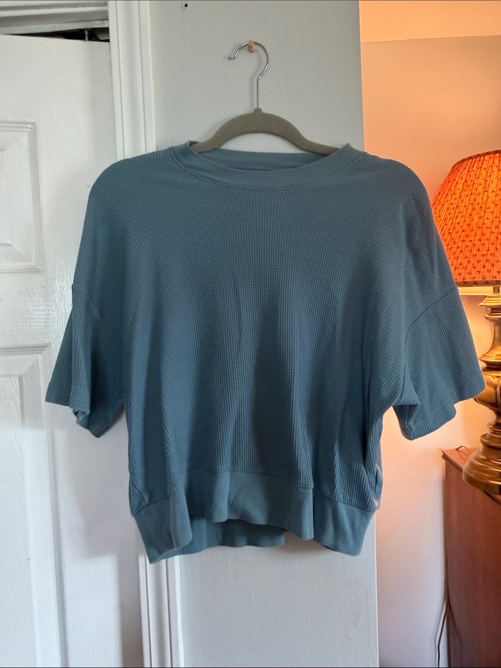 Madewell Slate Blue Relaxed Waffle Short-Sleeve Sweatshirt